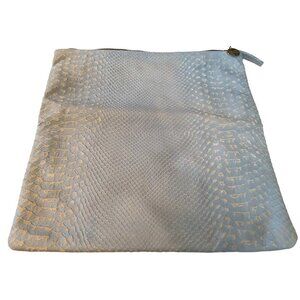 Clare Vivier  Clare V Snake Embossed Fold Over Clutch Light Grey and Blue